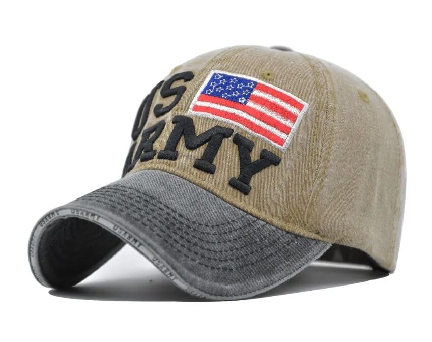 Image of Denim Us Army Flag Style Cotton Embroidered Adjustable Baseball Cap for Adult Men Women Unisex