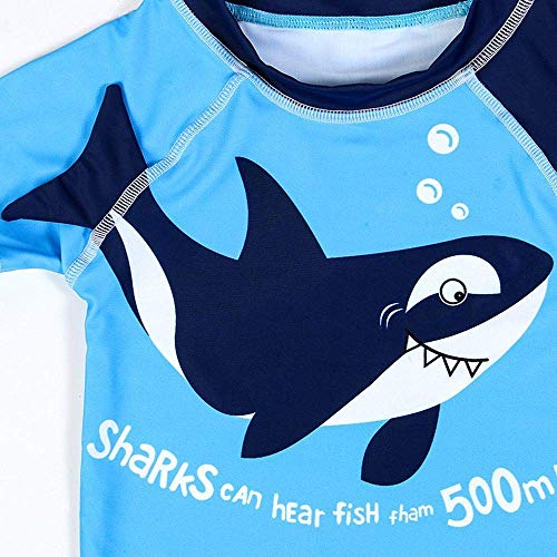 Xmaspjs Baby Toddler Boys Two Pieces Swimsuit Set Boys Crab Bathing Suit Rash Guards With Hat Upf 50+ (Blue Shark, 4-5T) #TOP4