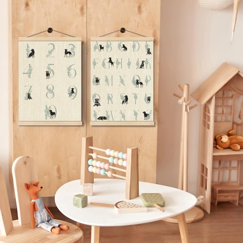 Image of Boat Wades Numbers Alphabet Black Labrador Retriever Wall Art Poster Hanger Frame, Labrador Dog Light Blue Educational Wall Decor for Kids Toddler Room Nursery Classroom, 12x16 Inch Set of 2