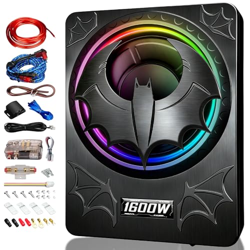 Image of 1600W Slim Underseat Subwoofer with Built-in Amp 10 Inch Sub | RGB Ambient Lighting, LPF /Gain /Bass Boost Controls, Individual Controls, Distortion-Free Deep Bass | Universal Fit for All Car