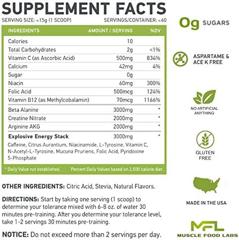 MFL Muscle Xplosion | Pre-Workout | 0 Sugar | Sweetened with Stevia | All-Natural | 60 Serving (Blue Raspberry)