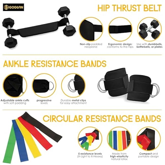 Hip Thrust Belt + Ankle Resistance Bands with Cuffs for Women ¨C Glute Bridge Belt, Cable Ankle Straps, Glute Workout Equipment, Booty Bands for Working Out, Leg & Butt Exercise Set