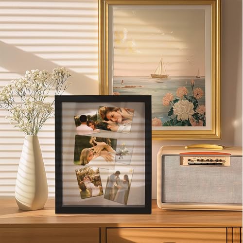 Image of Shadow Box Display Case 11x14, Deep Shadow Box Picture Frame with Linen Back and Removable Shelves, Wooden Memory Box for Wedding Bouquet, Photos, Medals, Keepsakes (Black, 11x14)