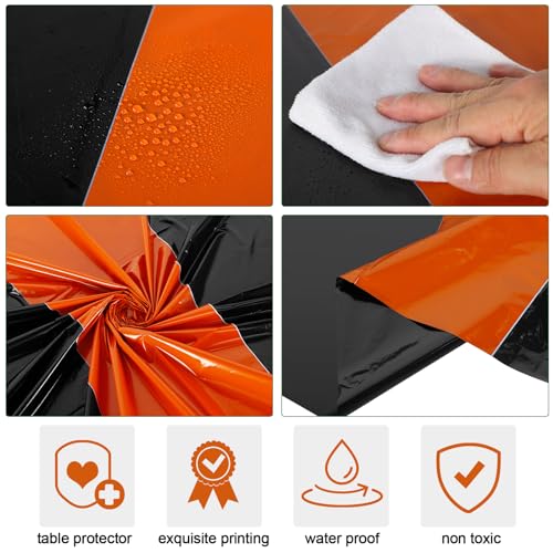 Image of Remagr 3 Pcs Round Plastic Tablecloth 84 Inch Disposable Tablecloth Party Table Cover for Graduation Wedding Birthday Retirement Decoration (Black,Orange)