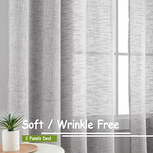 Image of Treatmentex Semi Sheer Curtains Grey Burlap Faux Linen Curtain Panels for Small Windows 45 inch Long Light Filtering Country Rustic Grommet Top Window Drapes 52 inch w 2 pcs