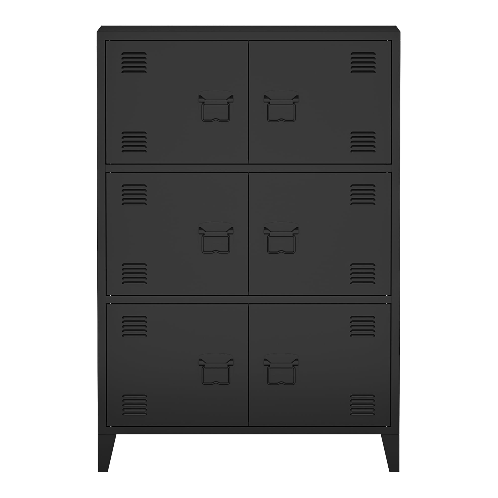 [en.casa] Armario de Oficina Mueble de Oficina Archivador de Estudio con 2 Estantes con 6 Puertas Ranuras de Ventilación Acero 113 x 80 x 40 cm - Negro