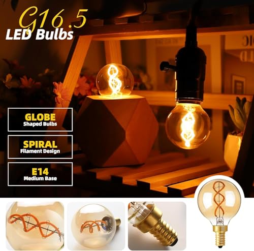 Genixgreen Vintage E14 LED Filament Bulbs Dimmable Small Edison Screw Bulb SES Decorative Golf Ball Light Bulbs,25W Incandescent Equivalent 3W,2200K Warm White,Amber Glass,6 Pack - Image 4