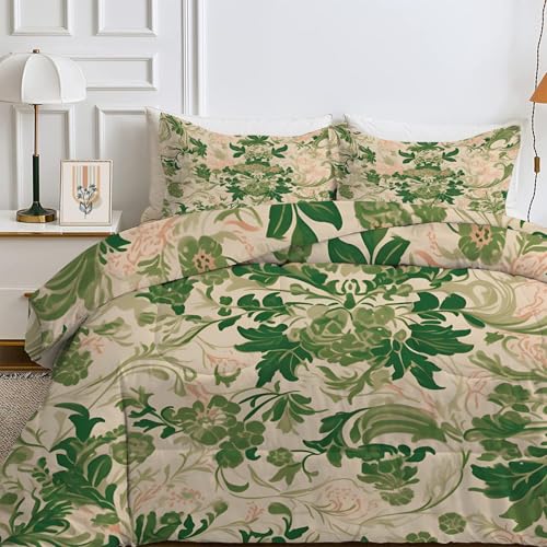 FamHarbor Edredón de verano King de 240 x 220 cm, ligero, 4,5 tog, sin funda, con patrón vintage y floral, edredón bohemio suave y transpirable con 2 fundas de almohada, lavable a máquina -Eh108