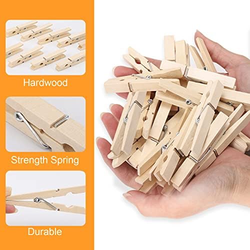 Fokelyi Mini Wooden Pegs, 100 Pieces Mini Natural Wooden Craftspins Craft Pegs Clips, Craft Wooden Clips for DIY Decorations, Photo Clips, Tiny Pegs for Arts and Crafts, Weddings & Events, S