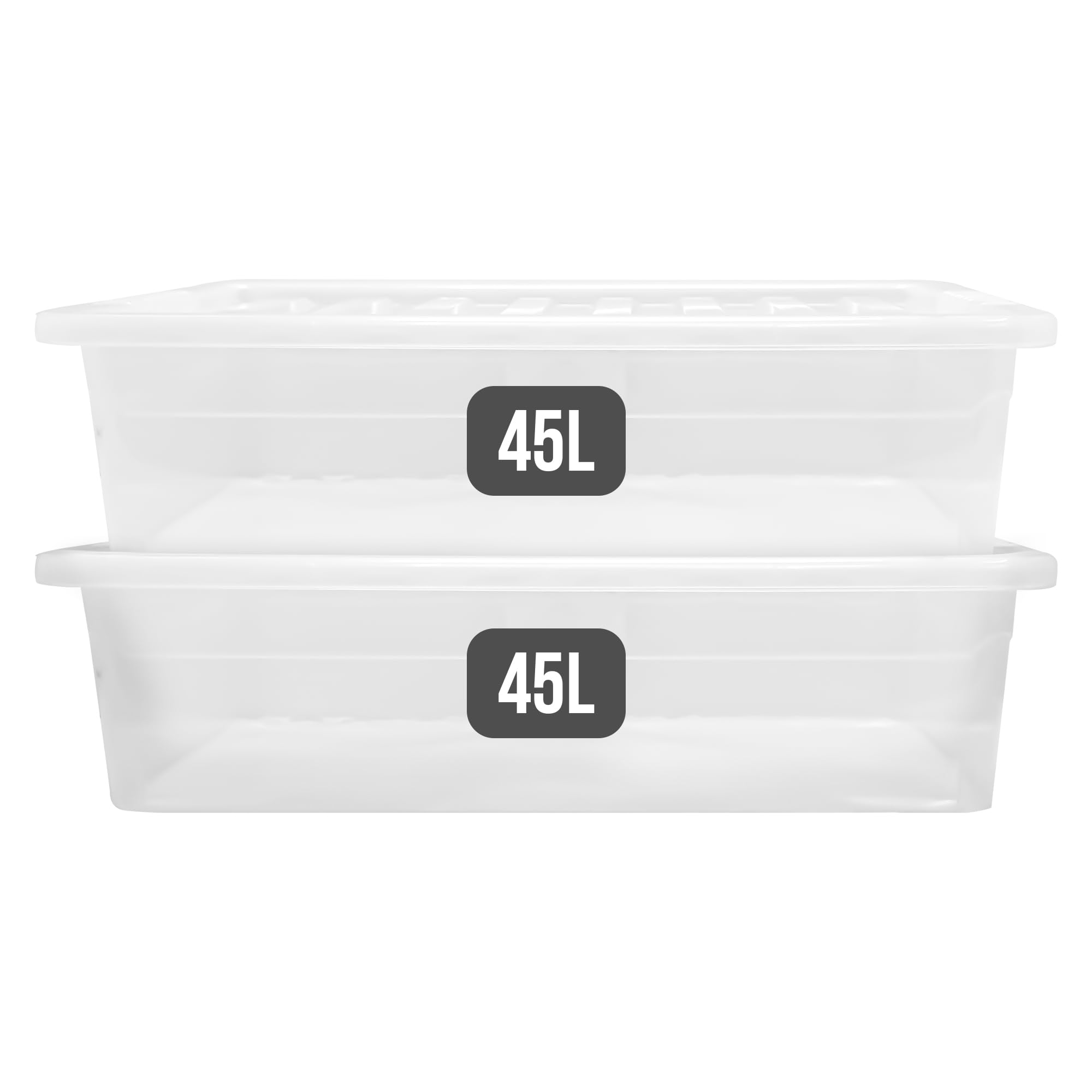LITETRON Clear 45L Plastic Under Bed Storage Box with Lid, Large Storage Container with Secure Lids, Space-Saving Storage Boxes for Clothes, Bedding, Shoes & Household Organization (2)