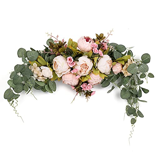 Insunsix Wedding Arch Flowers,Artificial Swag Peony Flower Eucalyptus 30 Inch Floral Swag Door Swag Wreath Twig For Home Wedding Wall Door Decoration(Champagne Pink) #TOP17