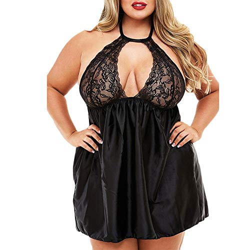 Robe de séduction avec de lacet et nuisette dentelle col en V pour nuit coquine
