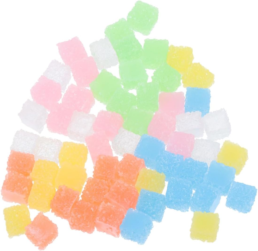 TEHAUX 60pcs Miniature Cube Sugar Decor Resin Phone Cover Accessories for Diy Craft Durable and Unique Phone Shell Ornaments Yellow Pink Orange White Blue Green