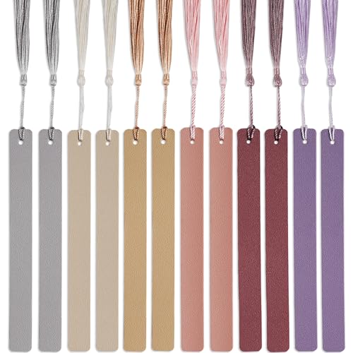 Jasenna 12 Pieces レザーしおり,手作り本革ページマークは、女性、子供、読書愛好家のための書籍アクセサリー手作り本読書プレゼントに適している(12colors3)