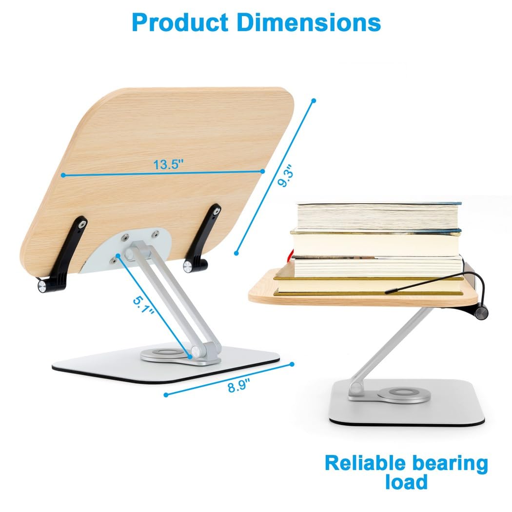 Supporto per libri regolabile in altezza con clip per pagina, supporto ergonomico in lega di alluminio per tablet, fogli musicali, libri di cucina e libri di testo