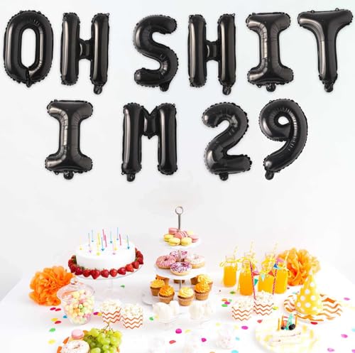 Image of Oh I'm 29! Latex Balloons 16 Inch Black Hallo Twenty Nine Cheers to 29 Years Old Theme Decor for Man Woman Happy 29th Birthday Party Photo Studio Prop Flag Decorations Favors Supplies