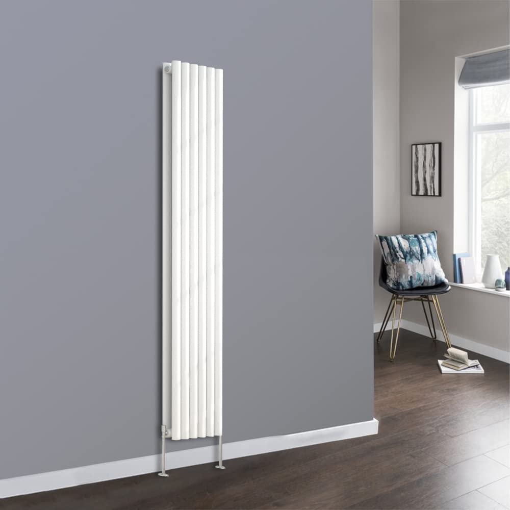 Nrg White 1800X354mm Gloss Oval Radiator Vertical Double Panel With Valves