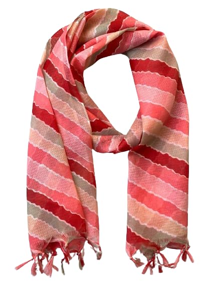 Image of Women's Cotton Blend Striped Print Dupatta with 2.20 Meters | Women's cotton printed dupatta with tassels