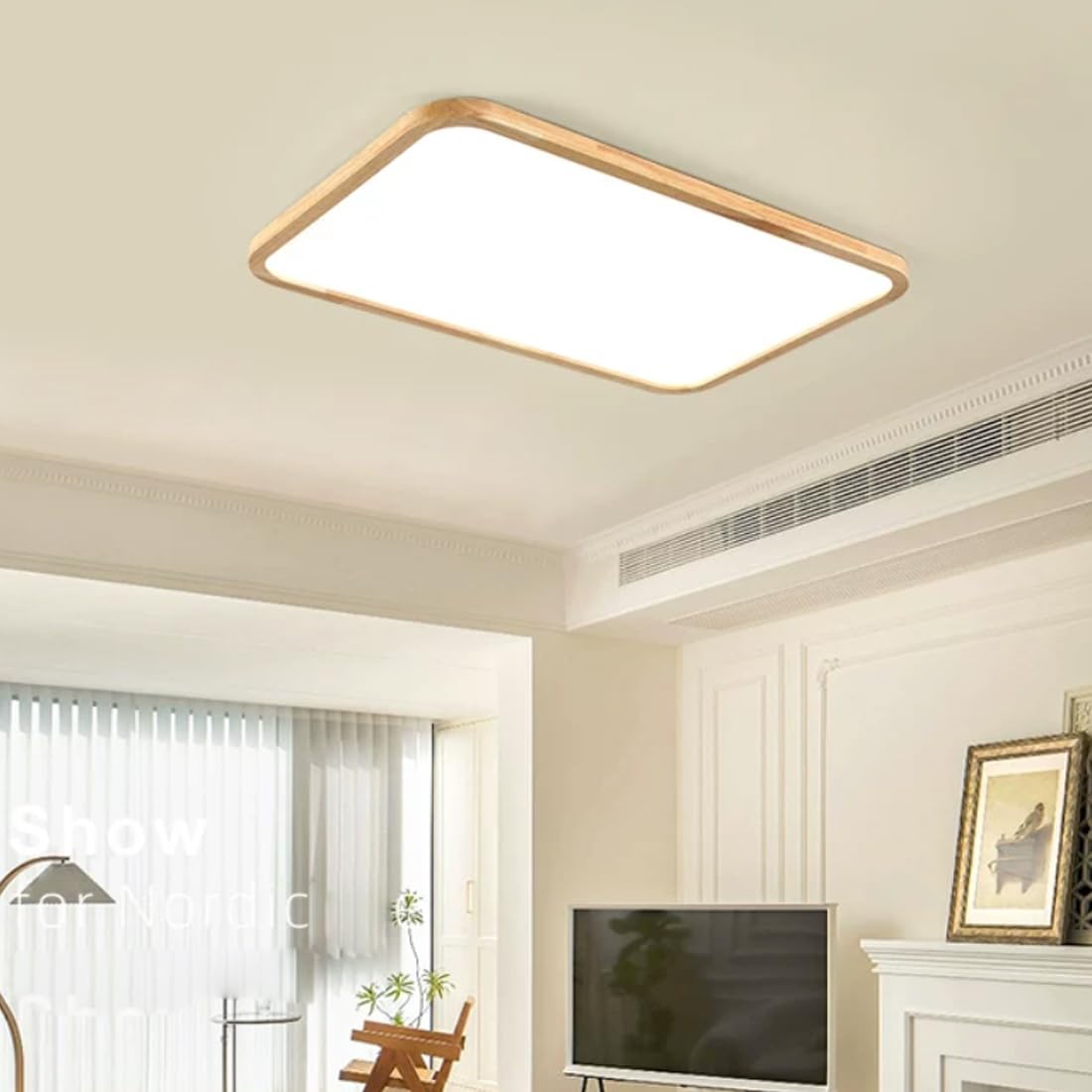 Dimmerabile plafoniera minimalista LED lampada da soggiorno in legno moderna lampadario rettangolare ultrapiatta pannello acrilico plafoniera con telecomando per camera da letto ufficio studio 90x60cm