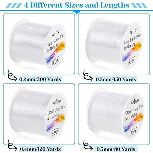 Image of Fishing Wire for Hanging, Selizo 4Pcs Clear Fish Line Fishing String Invisible Monofilament Nylon Thread for Hanging Decorations, Balloon Garland, Jewelry Making, Beading and Crafts