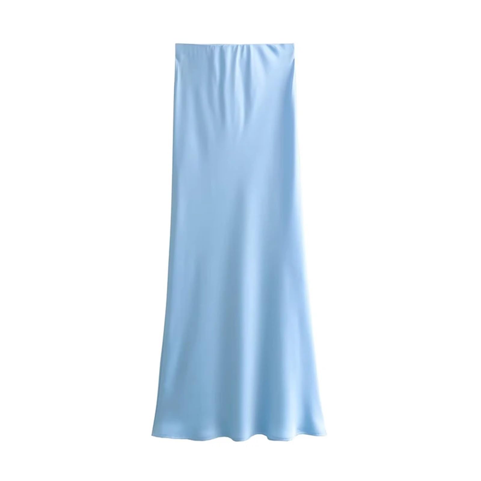BDXMKS Satin Midi Skirt Women Midi Skirts Temperament Casual Versatile Waist Elastic Skirt(Sky blue,S)