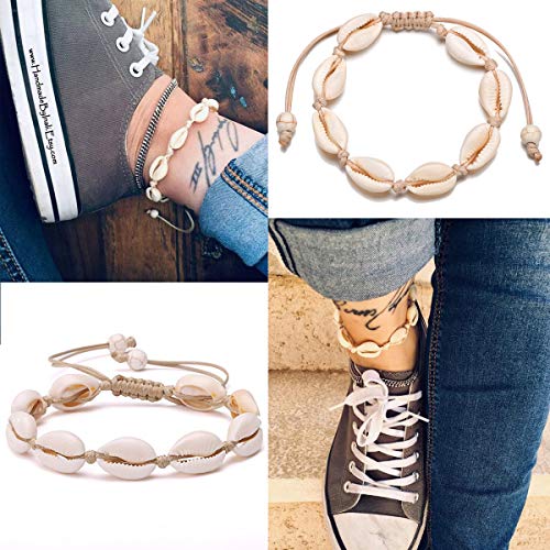 Starain 2Pcs Shell Necklace Anklet for Women Handmade Adjustable Puka Beach Shell Necklace Set3