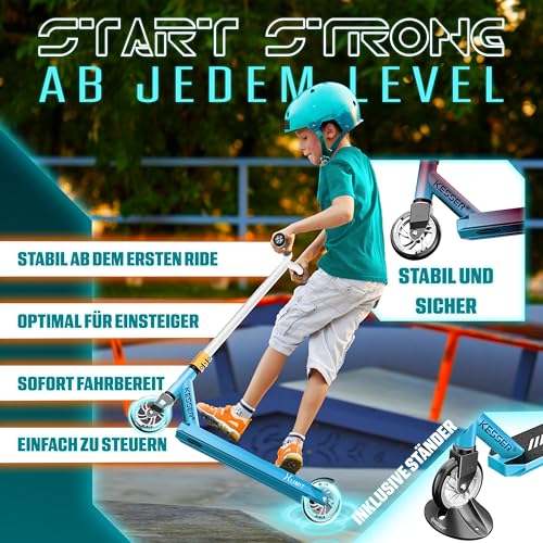 KESSER&reg; Stunt Scooter X-Limit-Pro 360&deg; Lenkung Funscooter Stuntscooter mit St&auml;nder ABEC 9 Kugellagern, 110mm PU R&auml;der, mit St&auml;nder,Kickscooter Tretroller Cityroller Trick Roller f&uuml;r Kinder Erwachsene