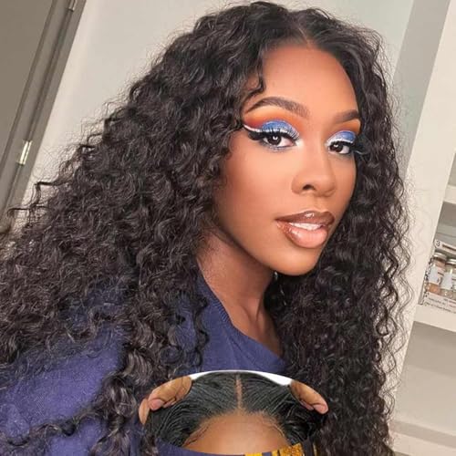 Image of Srakuw Wear and Go Glueless Wigs Human Hair Pre Plucked Pre Cut Water Wave Bob Wig Human Hair Curly Lace Front Wigs for Black Women 22 Inch