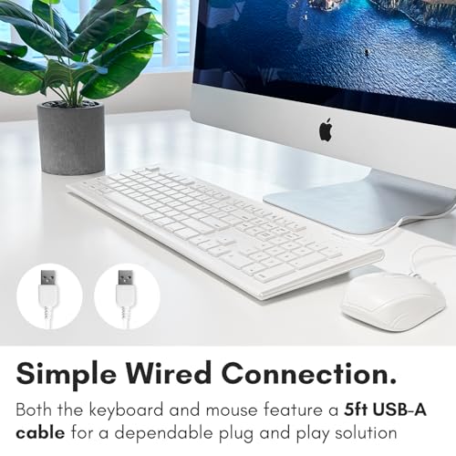 Image of Macally 104 Key USB Wired Keyboard and Mouse Combo with Apple Shortcut Keys for Mac, iMac, Macbook, and Windows PC (MKEYECOMBO), White