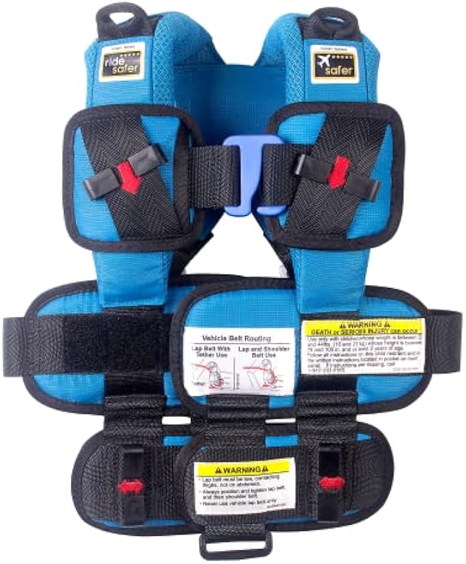 Ride Safer Travel Vest with Zipped Backpack-Wearable, Lightweight, Compact, and Portable Car Seat. Perfect for Everyday use or Rideshare, Travel, and Rental Car. (X-Small, Blue)