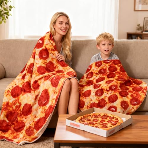 Image of 85in Pepperoni Pizza Blanket White Elephant Gifts for Adults Useful Sausage Throw Blankets Women Men Party Cool Stuff Novelty Gag Soft Fleece Wrap