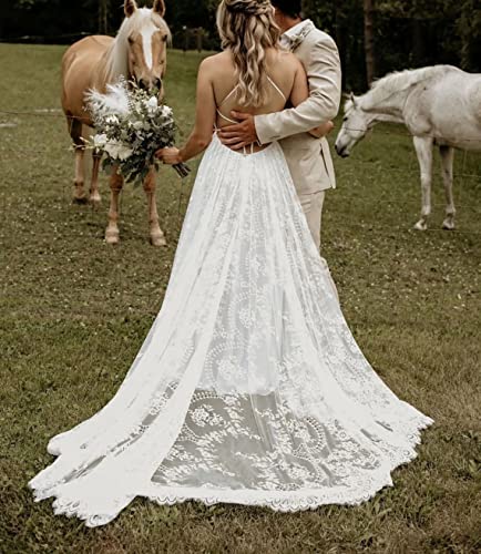 Women's Lace Boho Wedding Dresses for Bride 2022 with Long Sleeves Bohemian Beach Mermaid Bridal Gowns4