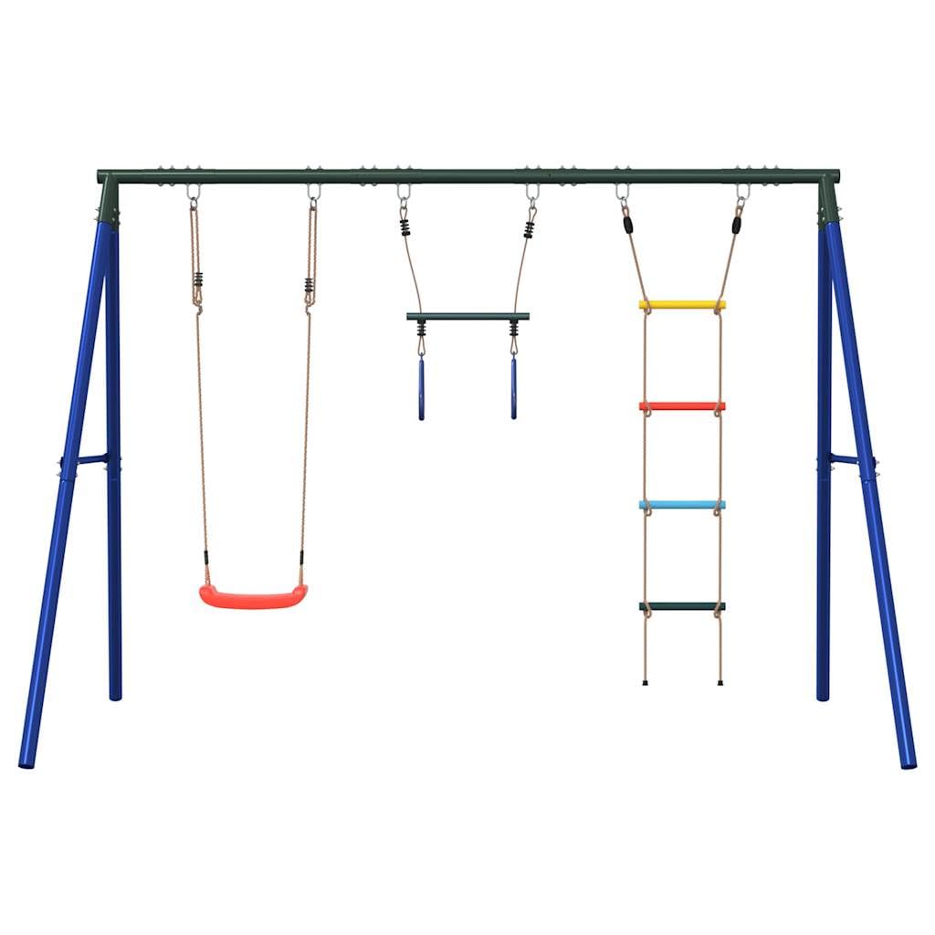 Juego de columpio trapecio y escalera de punto, acero lacado, 273,5 x 185 x 185 cm, juguete de jardín para niños de 3 a 10 años, parque infantil al aire libre, mejora la motricidad y el