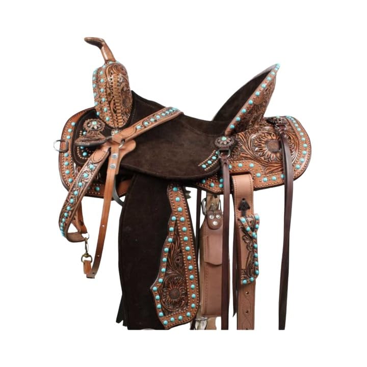 Horse Saddles Barrel Racing Western Wooden Tree Handmade Premium Leather Comfort Horses Trail Equestrian Tooled Carved Horse Saddle Riding Size: 10-18 inches Seat. WZ09 (12.5)