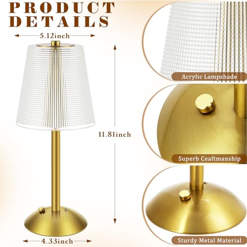 Image of Liliful 2 Pcs Cordless Table Lamp Rechargeable Touch LED Small Gold Portable Battery Operated USB-c Desk Lamp 3 Color Dimmable for Bedroom Living Room Dining (Gold,Retro Style)