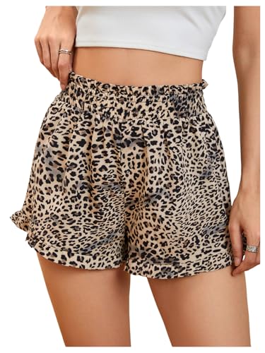 Image of MakeMeChic Women's Gingham Ruffle Lounge Shorts Elastic High Waist Pajamas Boxer Shorts