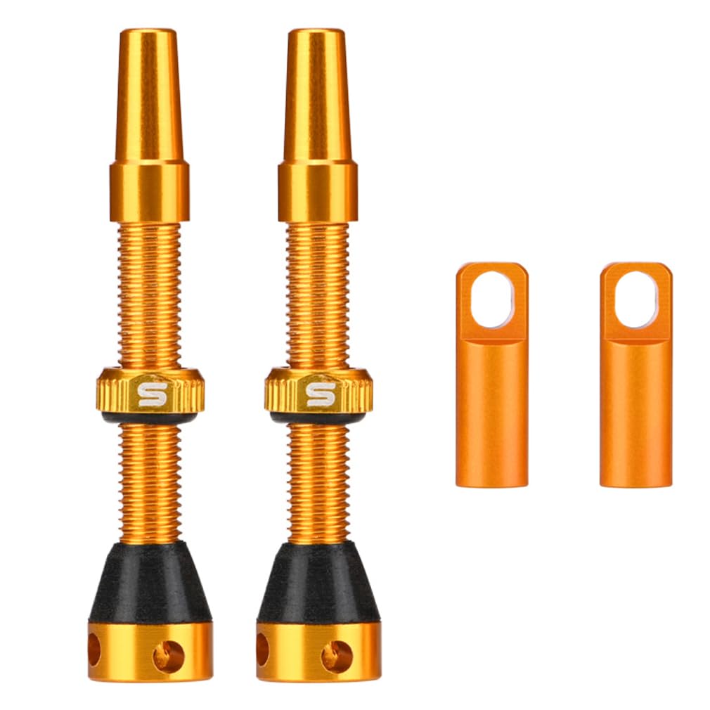 CYSKY Tubeless Presta Valve Stem 40mm 44mm Comes with Valve Core Remover Tool and Valve Stem Caps, Fit Most Bicycle Tubeless Rims Pair (Gold, 44mm) — image 1