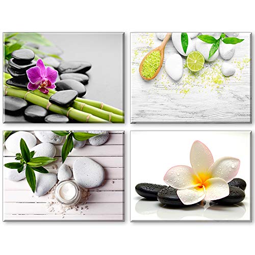 Canvas Painting PIY Painting Prints on Canvas Wall Art Zen Spa Treatment Photo Bamboo Stone Orchid Image Ready Hanging Waterproof Décor Arts for Living Room Christmas Gift Present 4 pics 30x40cm