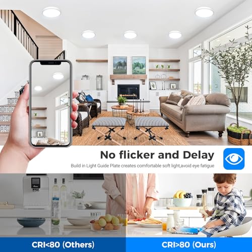 Image of Peasur Flat LED Ceiling Light, 5 Colours, 3000 /3500 /4000 /5000 /6500K, IP54 Waterproof Bathroom Light Fixture, 15 W Modern Round Ceiling Light for Bathroom, Hallway, Bedroom, Basement, Living Room