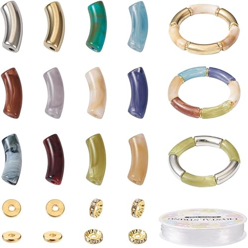 Miniatura 8 de 110 cuentas de tubo de acrílico transparente, tubo curvado, cuentas de acrílico, coloridas cuentas de tubo de fideos curvos de 1.240-1.260 in para