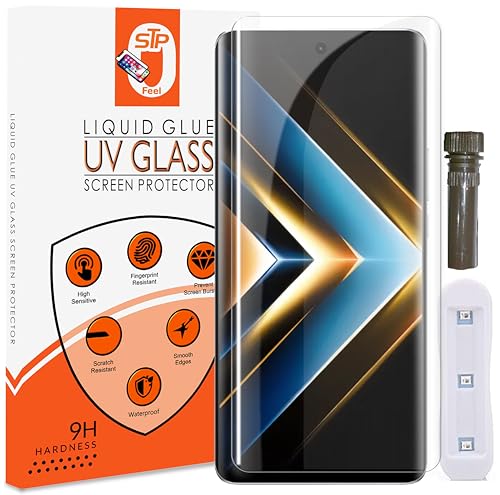 Image of STP FEEL Advanced UV Tempered Glass Screen Protector Guard For Honor Magic 5 lite (6.67 inch, Pack of 1) Full Adhesive UV Curved Case Friendly HD Clarity with easy installation kit