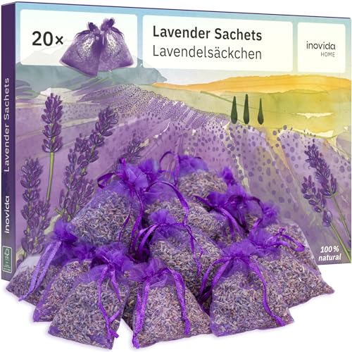 Lavendel Duftsäckchen Kleiderschrank: 20x Echter Lavendel getrocknet – Mottenschutz für Kleiderschrank bei Kleidermotten – Auto Duft und Raumduft – Schrank Duft – Inovida Lavendelsäckchen