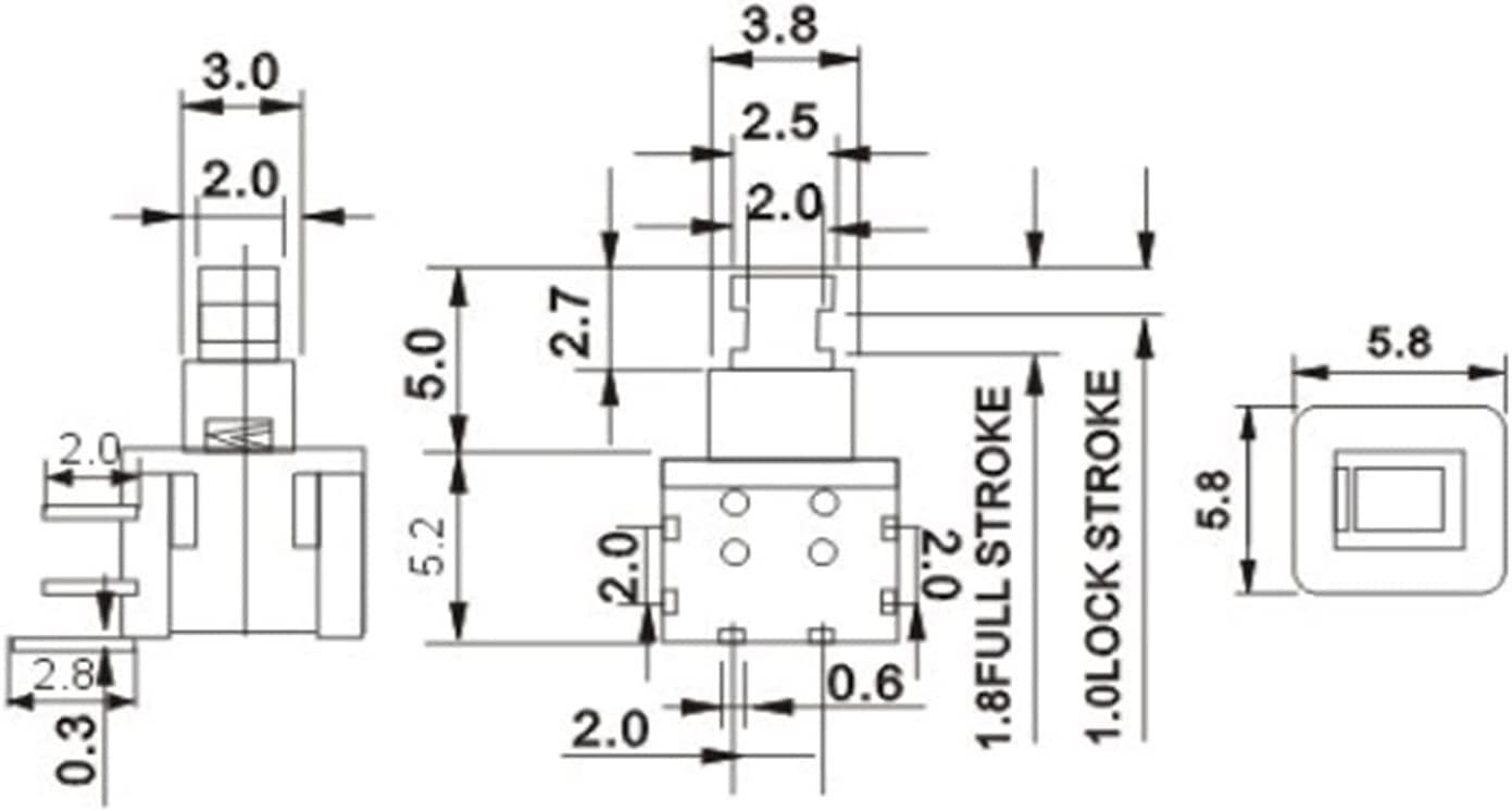 Interruptores de palanca, microinterruptor, botón del interruptor de encendido, interruptores de palanca, microinterruptor 100PCS Kft-5.8 5.8x5.8MM Lado de cierre táctil 6Pin Microinterruptor de inter