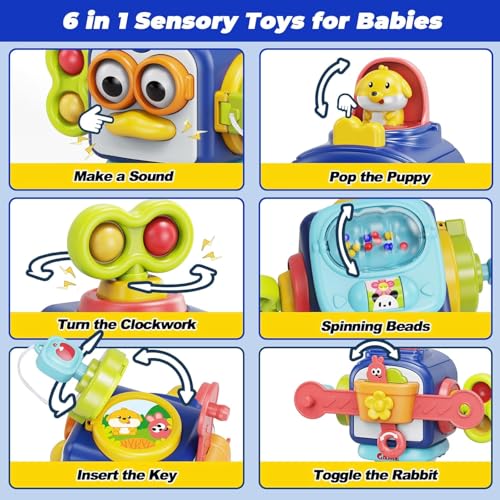 Image of TEC TAVAKKAL Sensory Montessori Toys for 1 Year Old Boy 1st Birthday Gifts Baby Stocking Stuffers for Toddlers 1-3, Busy Board Cube Baby Toys Age 0-2 Educational Airplane Travel Fidget,multicolor