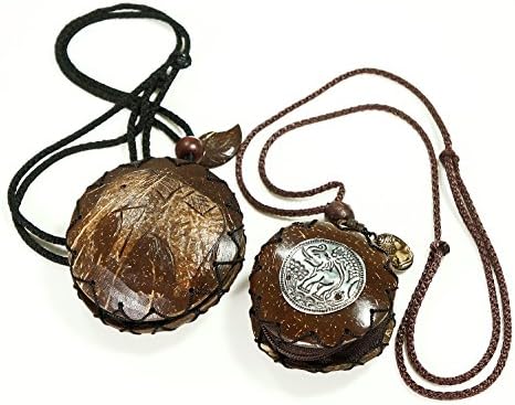 Zipper Pouch Size Mini Made Of Coconut Shell./Carved Elephant. (Circle)
