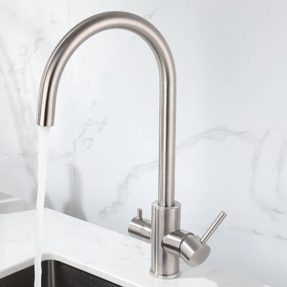 Mitigeur cuisine en acier inoxydable brossé avec purificateur 3 voies