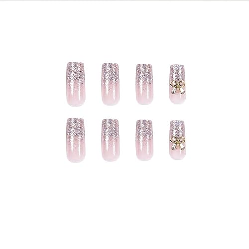Miniatura 5 de BAOYAALIN - Uñas postizas cuadradas medianas largas con diseño de diamantes de imitación de flores, uñas postizas de gel para mujeres y niñas,