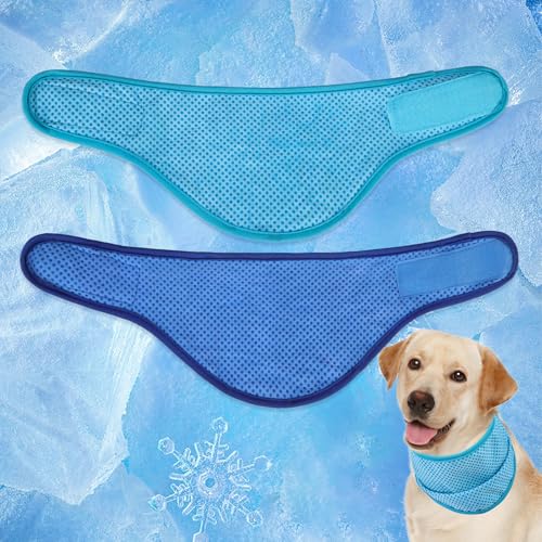 EXPAWLORER Dog Cooling Bandana - 2 Pack Chill Out Dog Bandana Instant Cool Pet Scarf, Outdoor Ice Collar Cooler Summer Essential, Prevent Sunstroke for Small Medium Large Breeds (Blue & Navy, M)