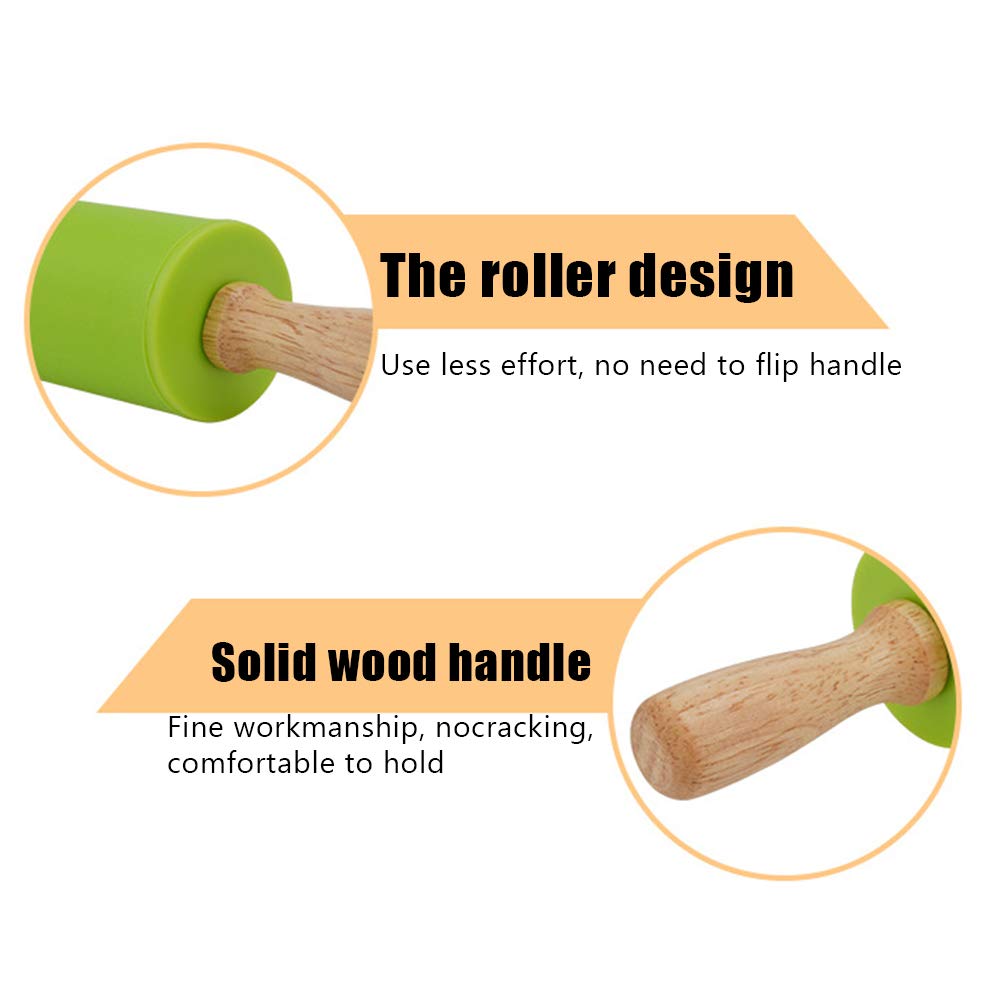 Mattarello In Silicone Antiaderente Con Manico In Legno - 39 Cm - Rotante - Per Pasta, Pizza E Fondant