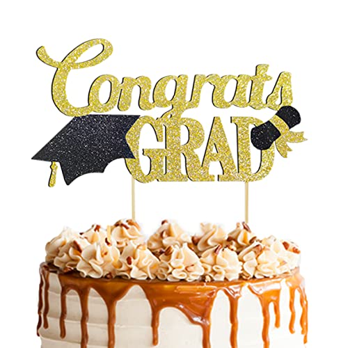 Congrats Grad Cake Topper, Class Of 2023 Themed Graduation Party Decorations For University College High School Celebration Party Supplies (Gold) #TOP20
